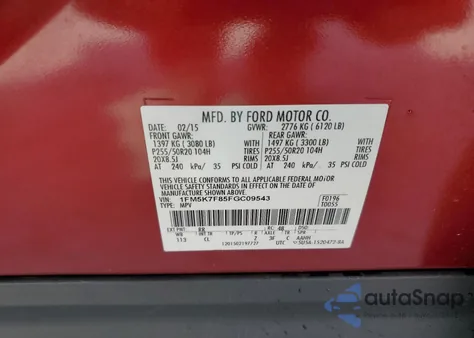 2015 Ford Explorer Limited z USA, uszkodzony, nr VIN 1FM5K7F85FGC09543